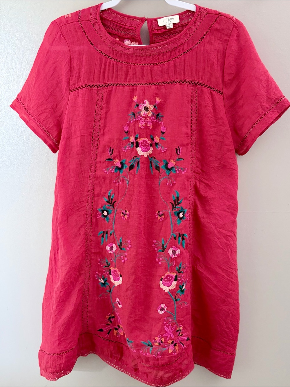 Umgee Floral Embroidered Boho Cottagecore Dress Red Medium NWOT